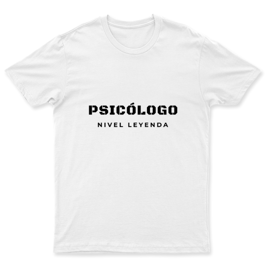 Playera Psicólogo Nivel Leyenda en color Blanco, estampado DTG al frente