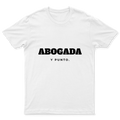 Playera Abogada, y punto. en color Blanco, estampado DTG al frente