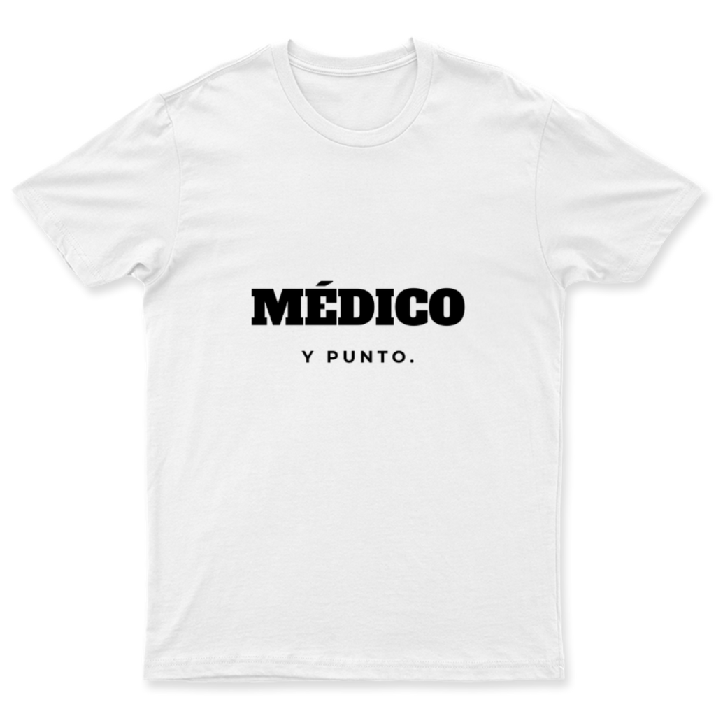 Playera Médico, y punto. en color Blanco, estampado DTG al frente
