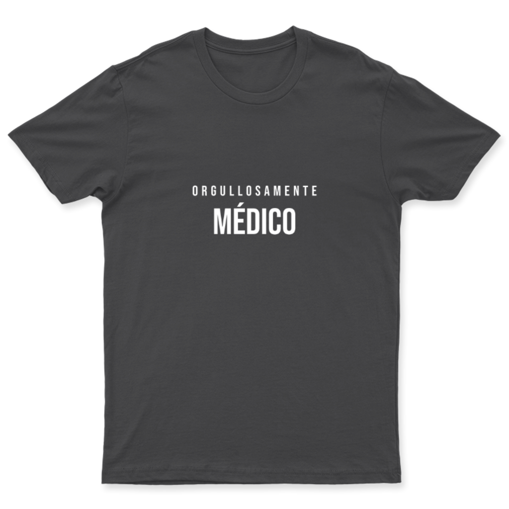 Playera Orgullosamente Médico en color Carbón, estampado DTG al frente
