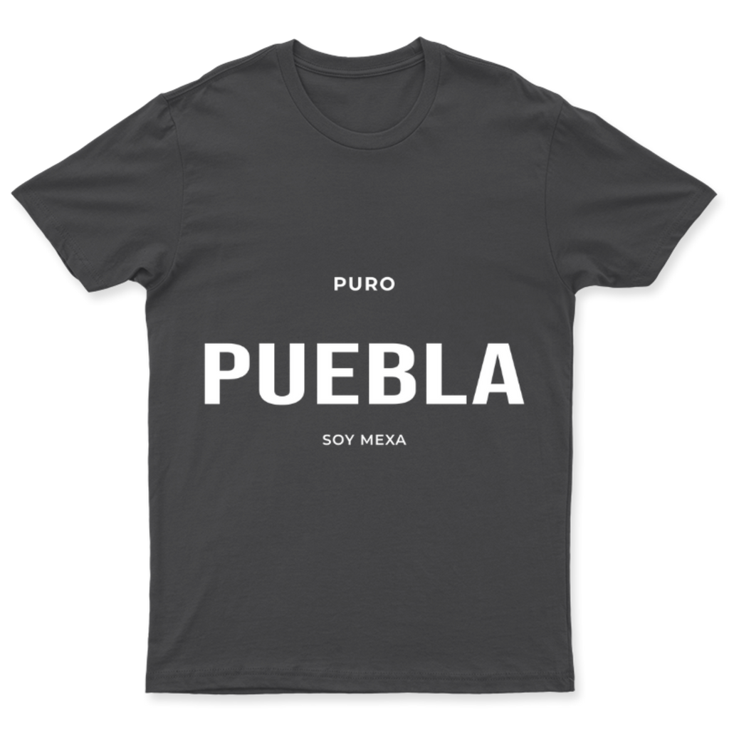 Playera Puro Puebla en color Carbón, estampado DTG al frente