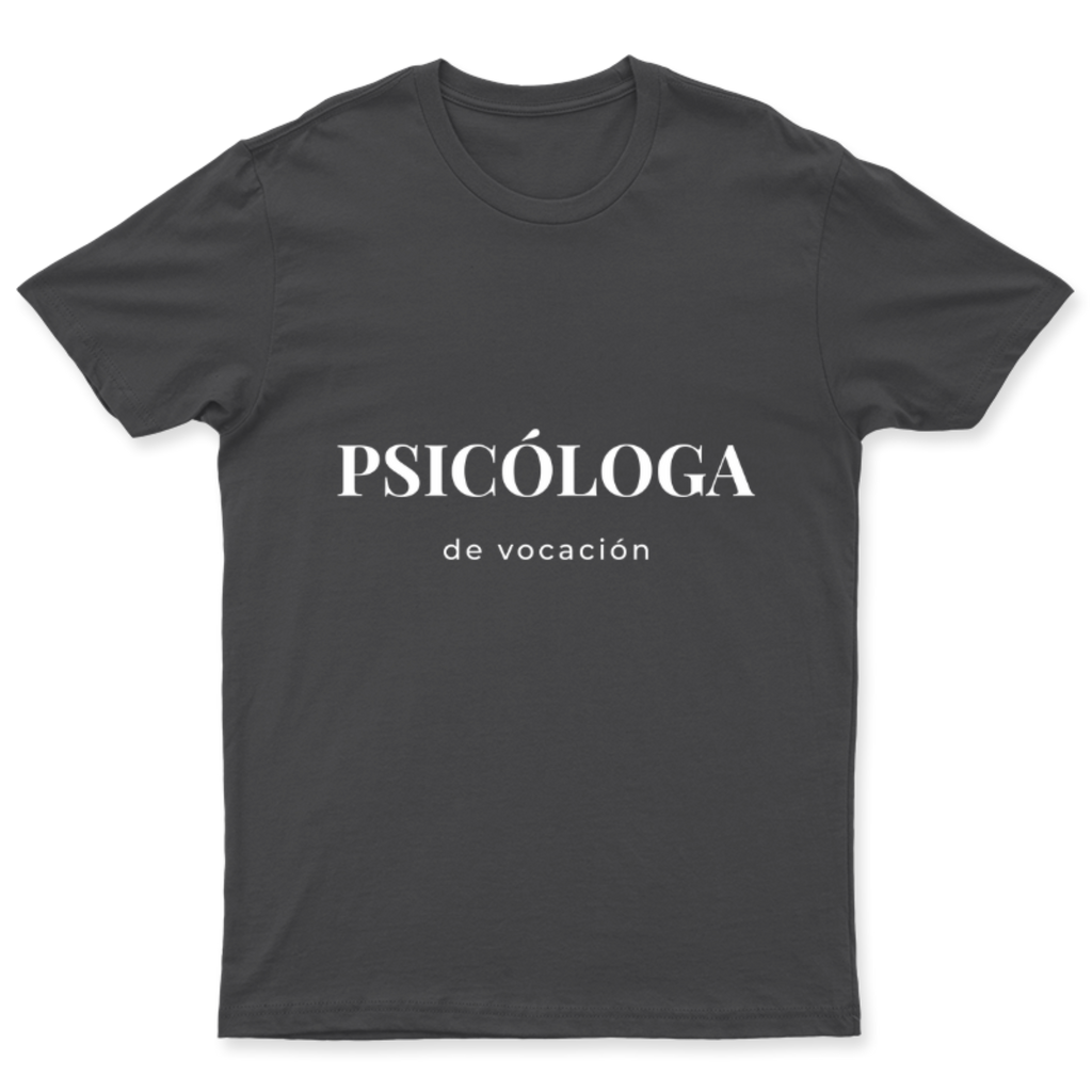 Playera Psicóloga de vocación en color Carbón, estampado DTG al frente