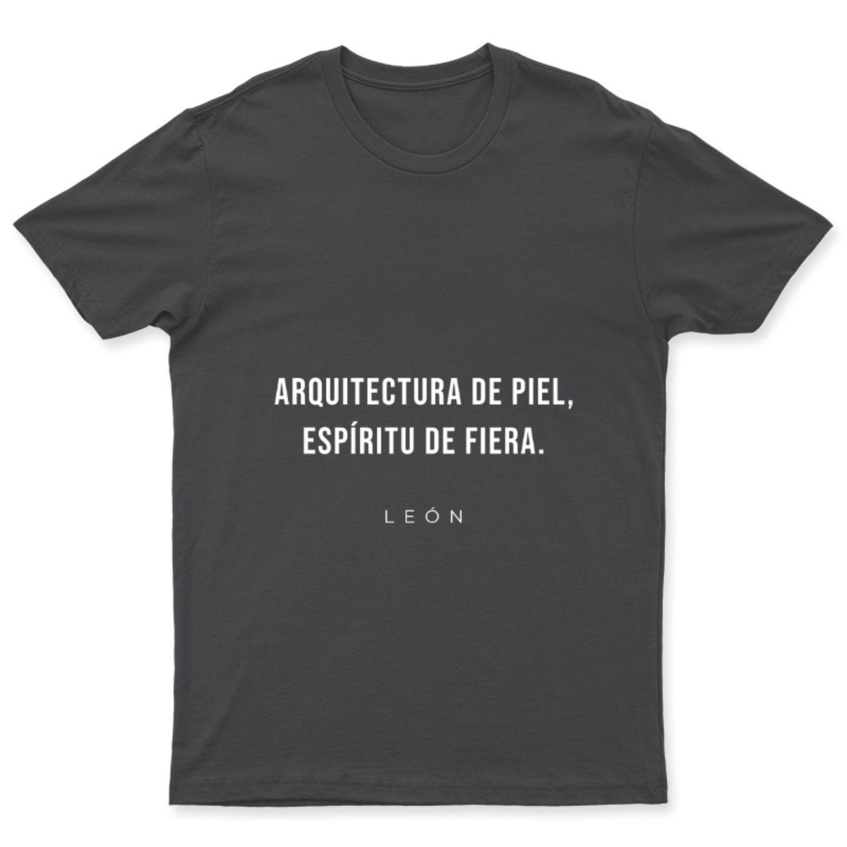 Playera Arquitectura de piel, León en color Carbón, estampado DTG al frente