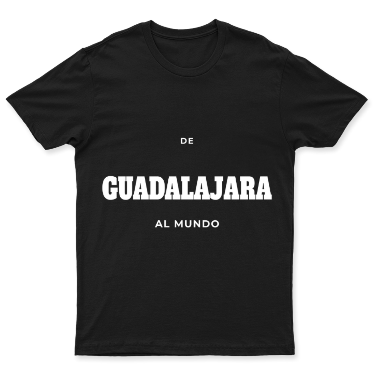 Playera De Guadalajara al mundo en color Negro, estampado DTG al frente