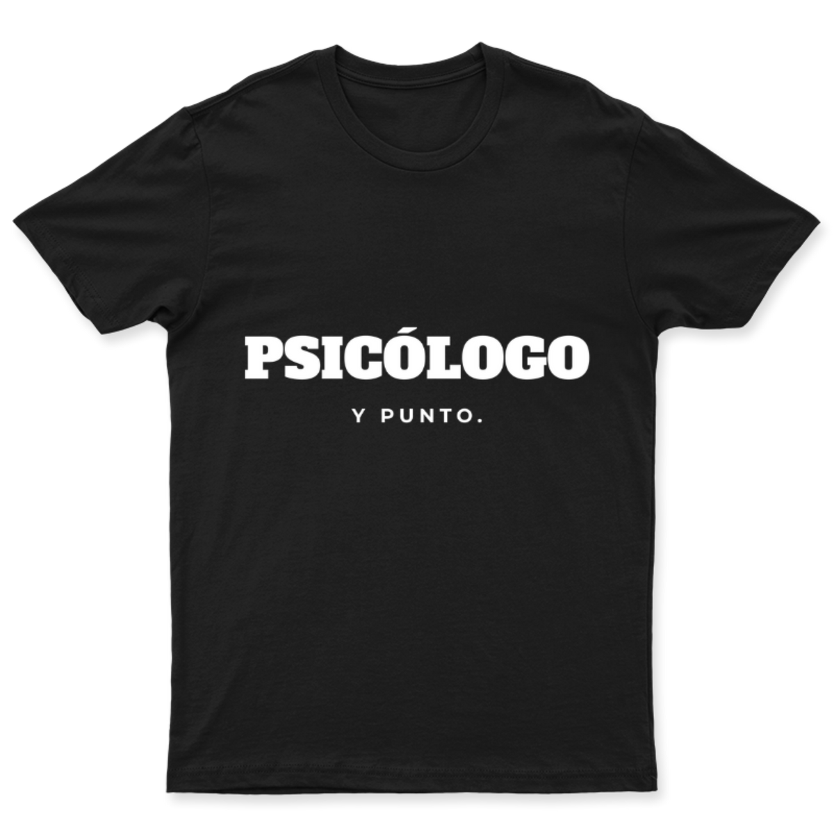 Playera Psicólogo, y punto. en color Negro, estampado DTG al frente