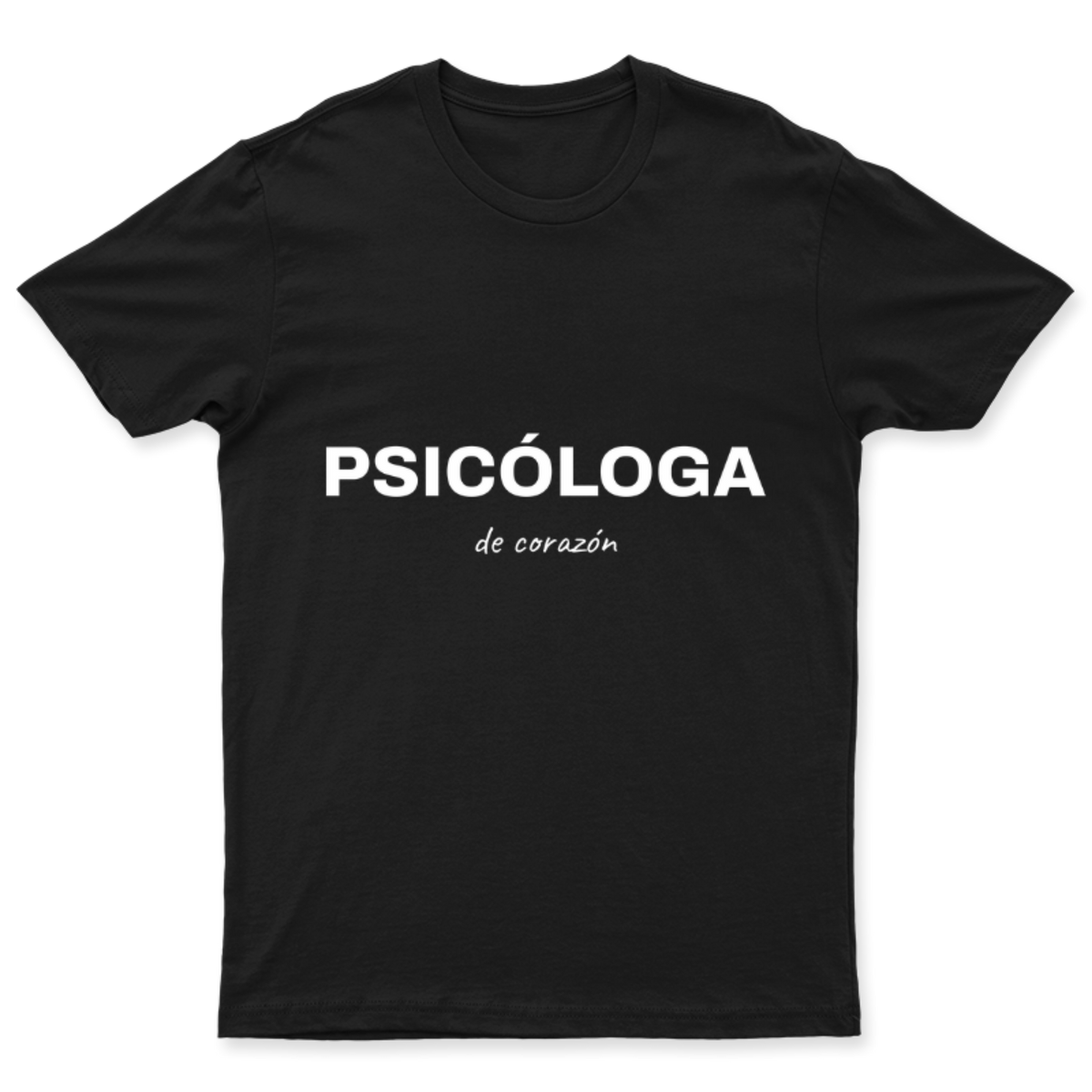 Playera Psicóloga de corazón en color Negro, estampado DTG al frente