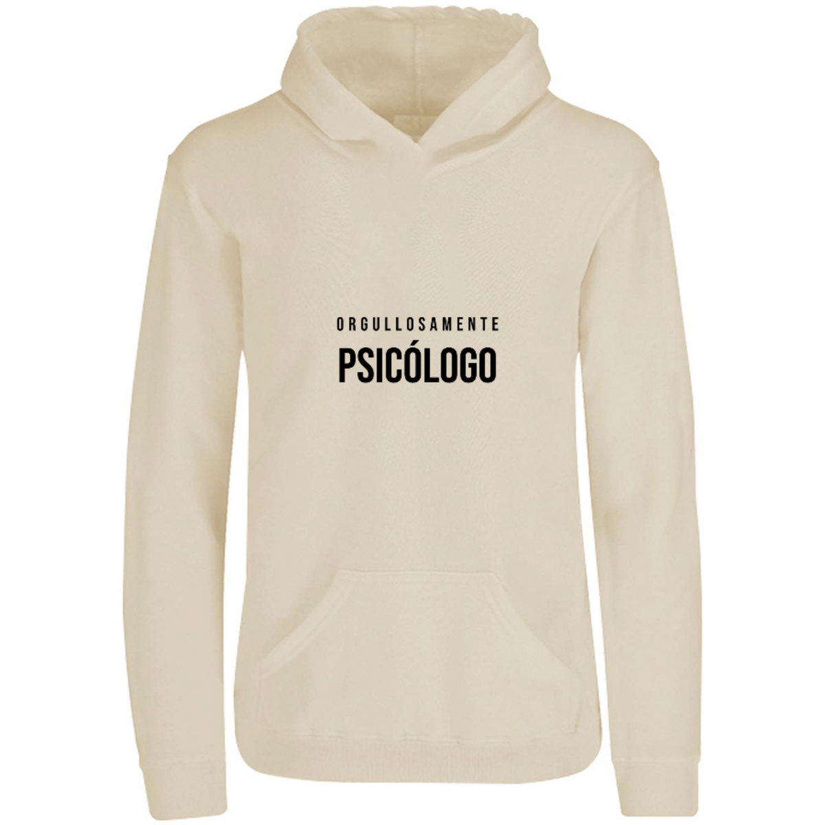 Sudadera con capucha Orgullosamente Psicólogo en color Arena, estampado DTG al frente