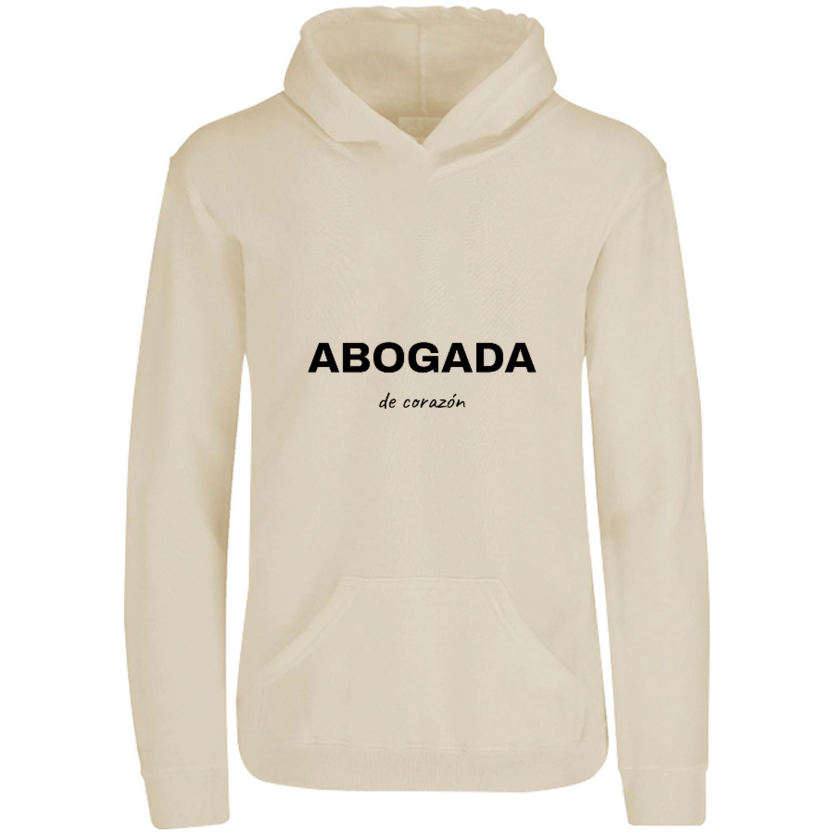 Sudadera con capucha Abogada de corazón en color Arena, estampado DTG al frente