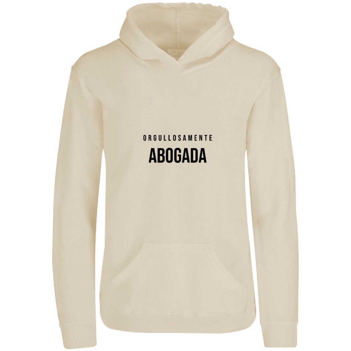 Sudadera con capucha Orgullosamente Abogada en color Arena, estampado DTG al frente
