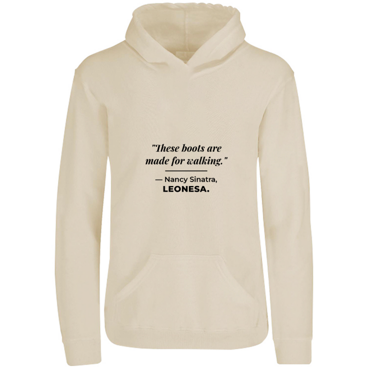Sudadera con capucha Nancy Sinatra leonesa en color Arena, estampado DTG al frente