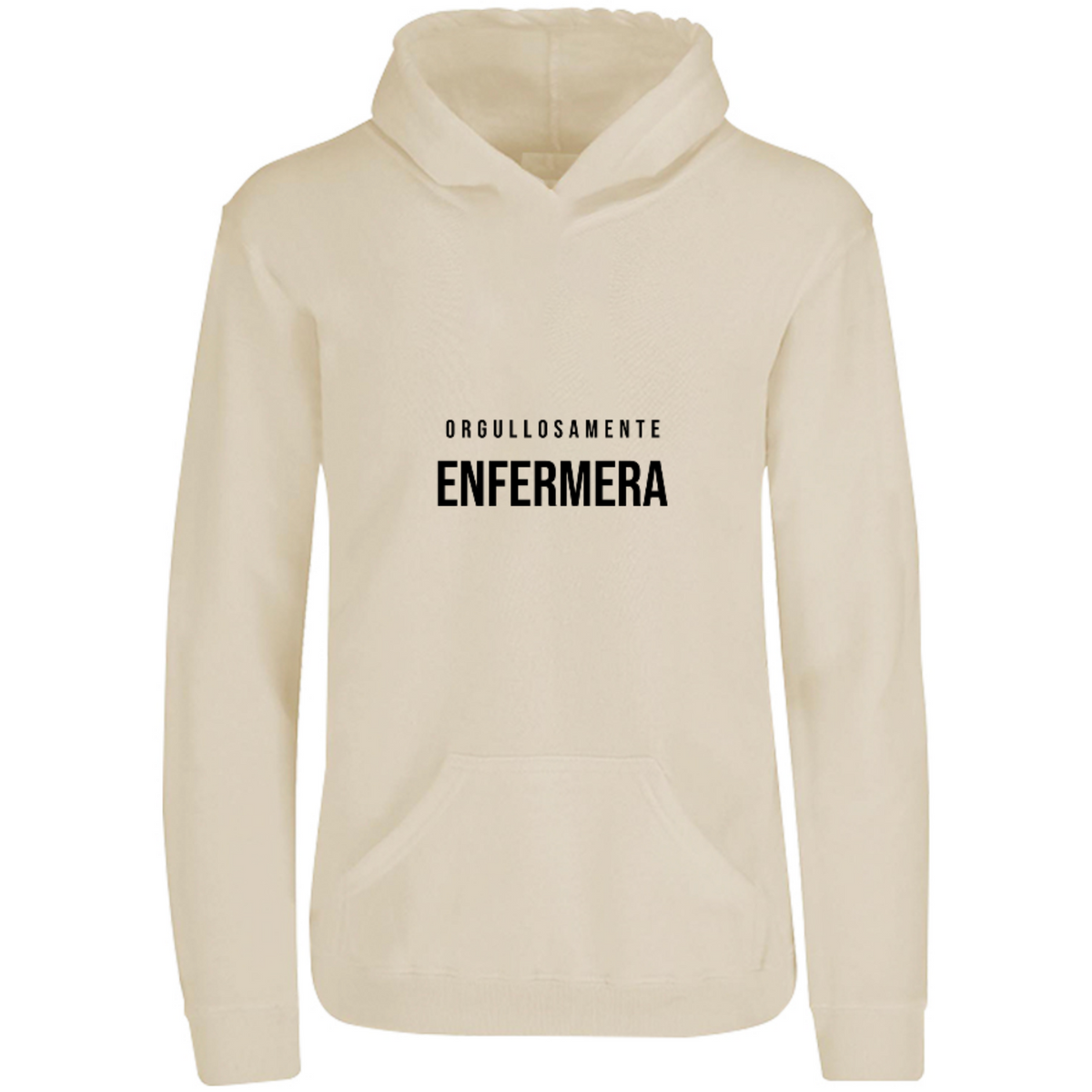 Sudadera con capucha Orgullosamente Enfermera en color Arena, estampado DTG al frente