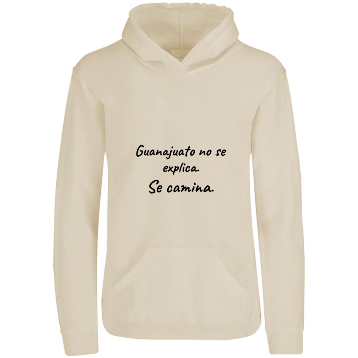 Sudadera con capucha Guanajuato se camina en color Arena, estampado DTG al frente