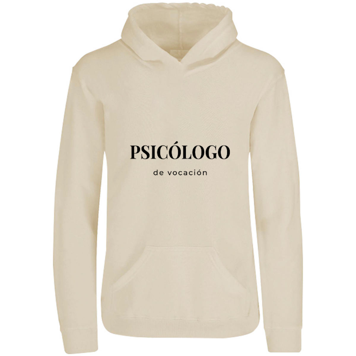 Sudadera con capucha Psicólogo de vocación en color Arena, estampado DTG al frente