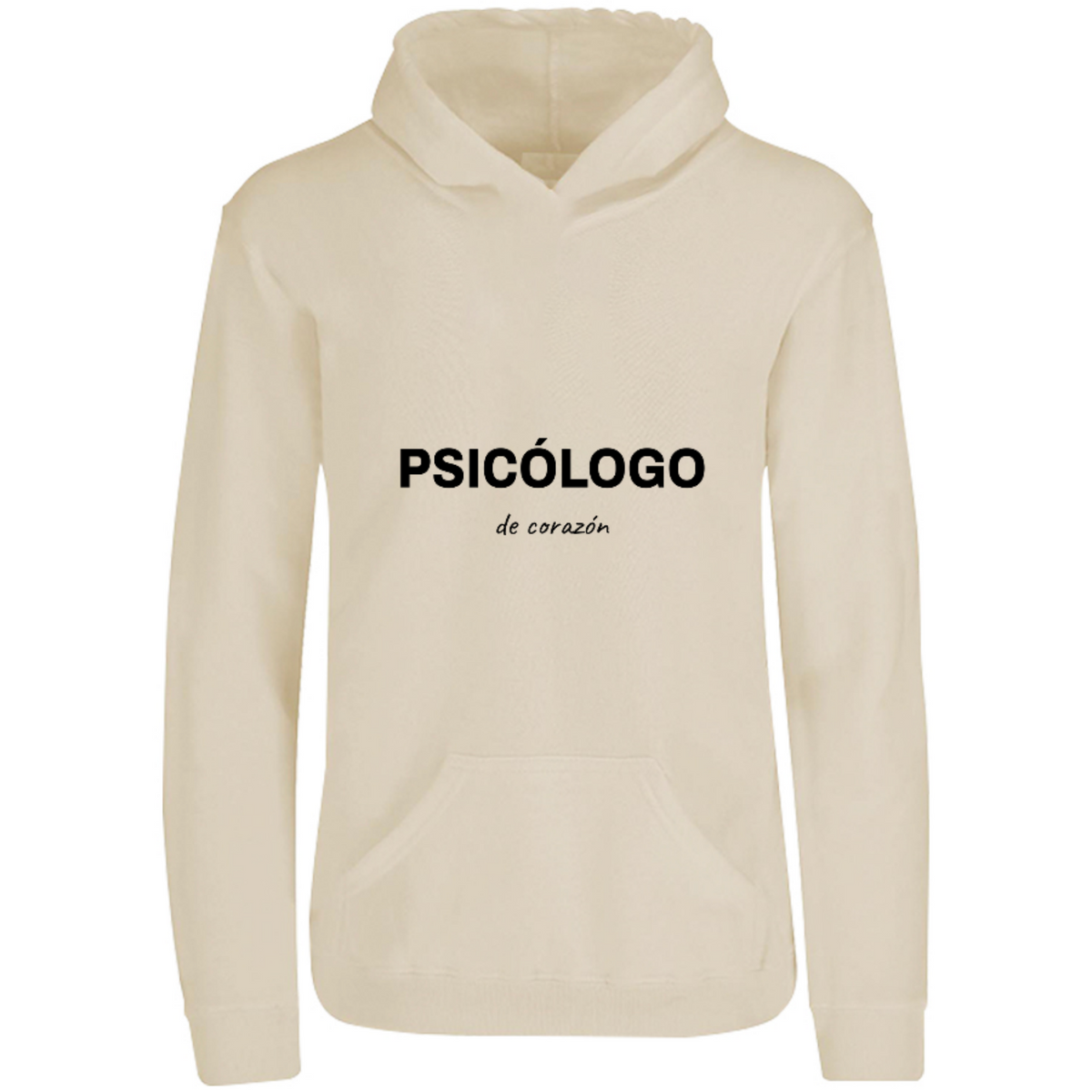 Sudadera con capucha Psicólogo de corazón en color Arena, estampado DTG al frente