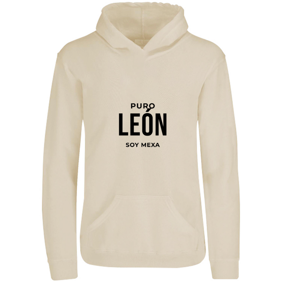 Sudadera con capucha Puro León en color Arena, estampado DTG al frente