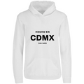 Sudadera con capucha Hecho en CDMX en color Blanco, estampado DTG al frente