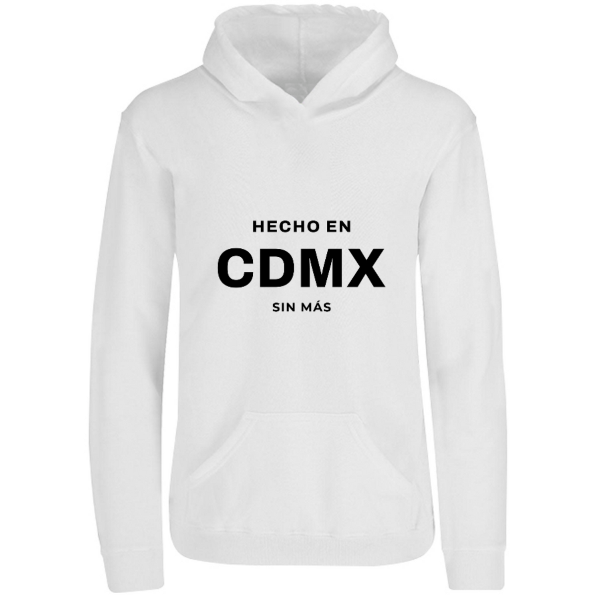 Sudadera con capucha Hecho en CDMX en color Blanco, estampado DTG al frente
