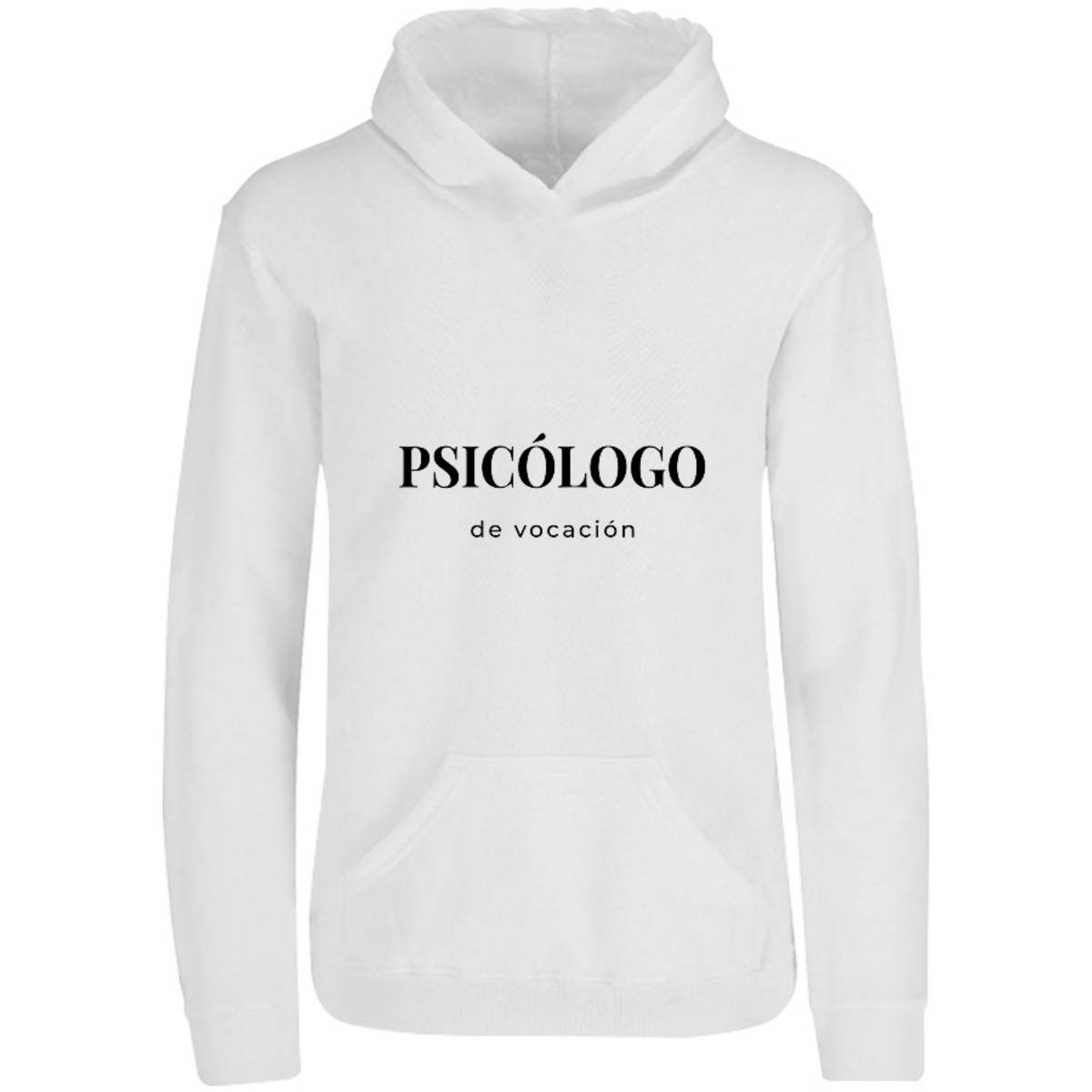 Sudadera con capucha Psicólogo de vocación en color Blanco, estampado DTG al frente