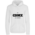 Sudadera con capucha De CDMX al mundo en color Blanco, estampado DTG al frente