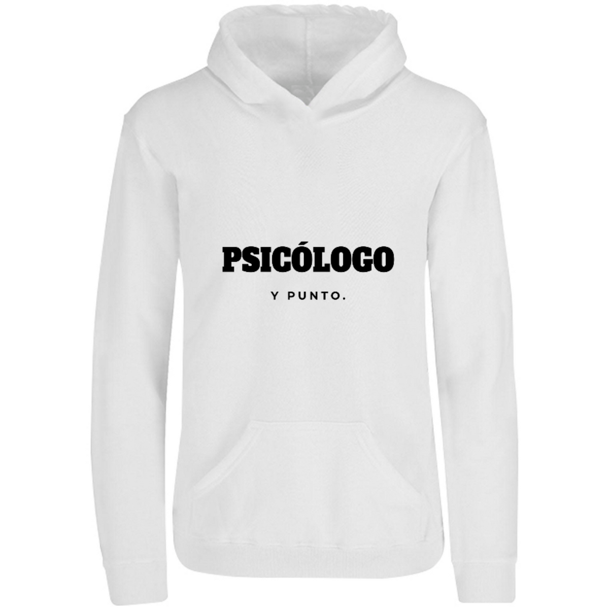 Sudadera con capucha Psicólogo, y punto. en color Blanco, estampado DTG al frente