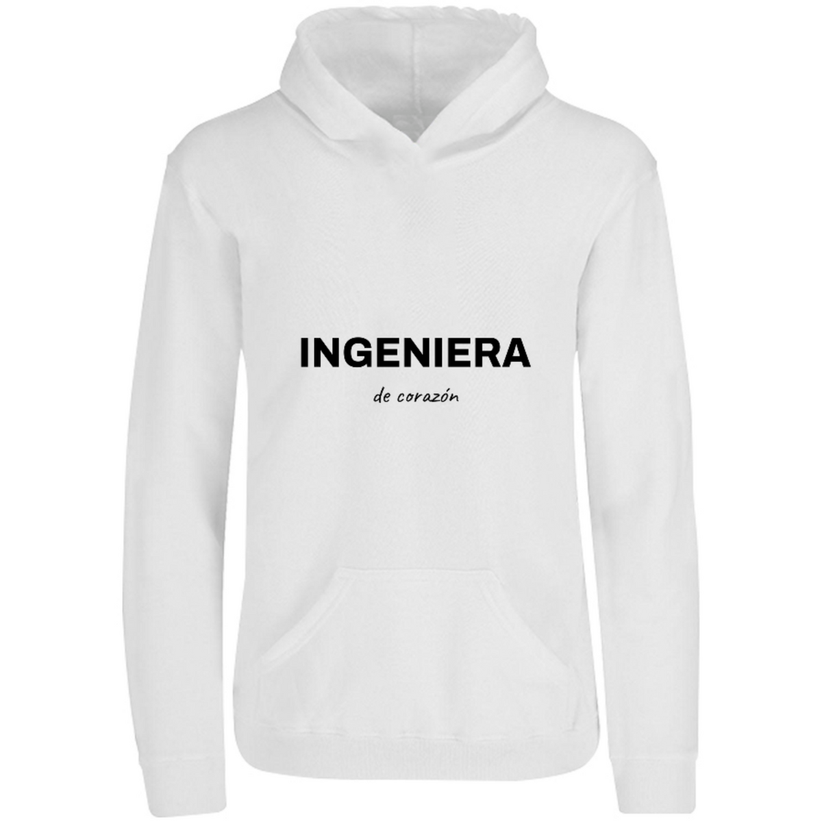 Sudadera con capucha Ingeniera de corazón en color Blanco, estampado DTG al frente