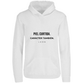 Sudadera con capucha Piel curtida. Carácter también. en color Blanco, estampado DTG al frente