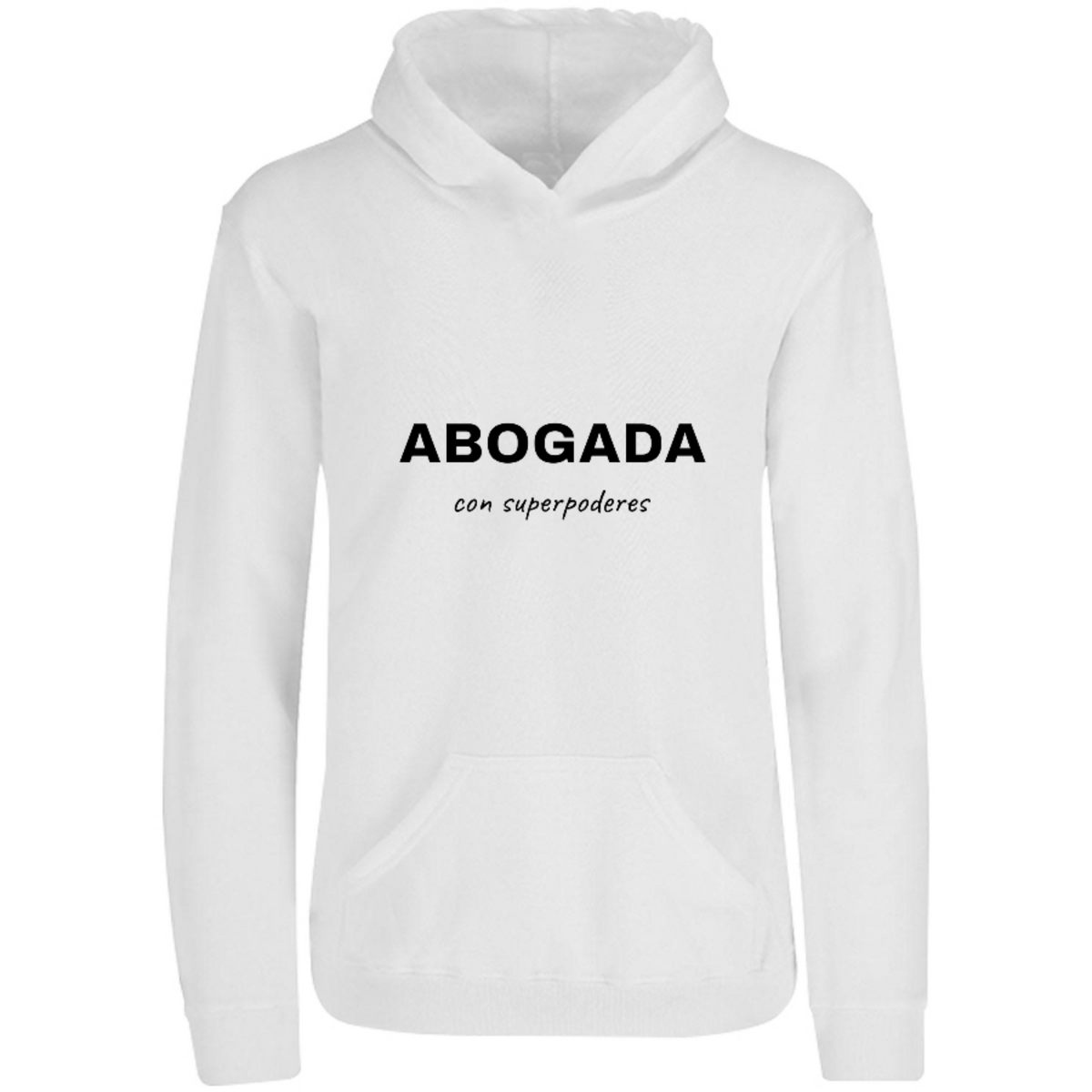 Sudadera con capucha Abogada con superpoderes en color Blanco, estampado DTG al frente