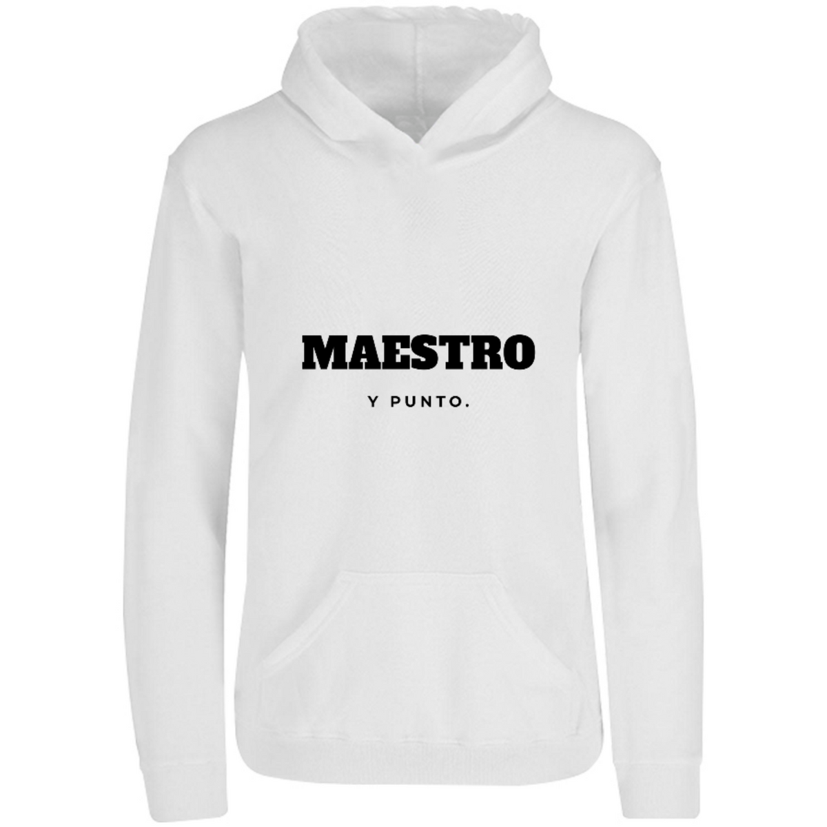 Sudadera con capucha Maestro, y punto. en color Blanco, estampado DTG al frente