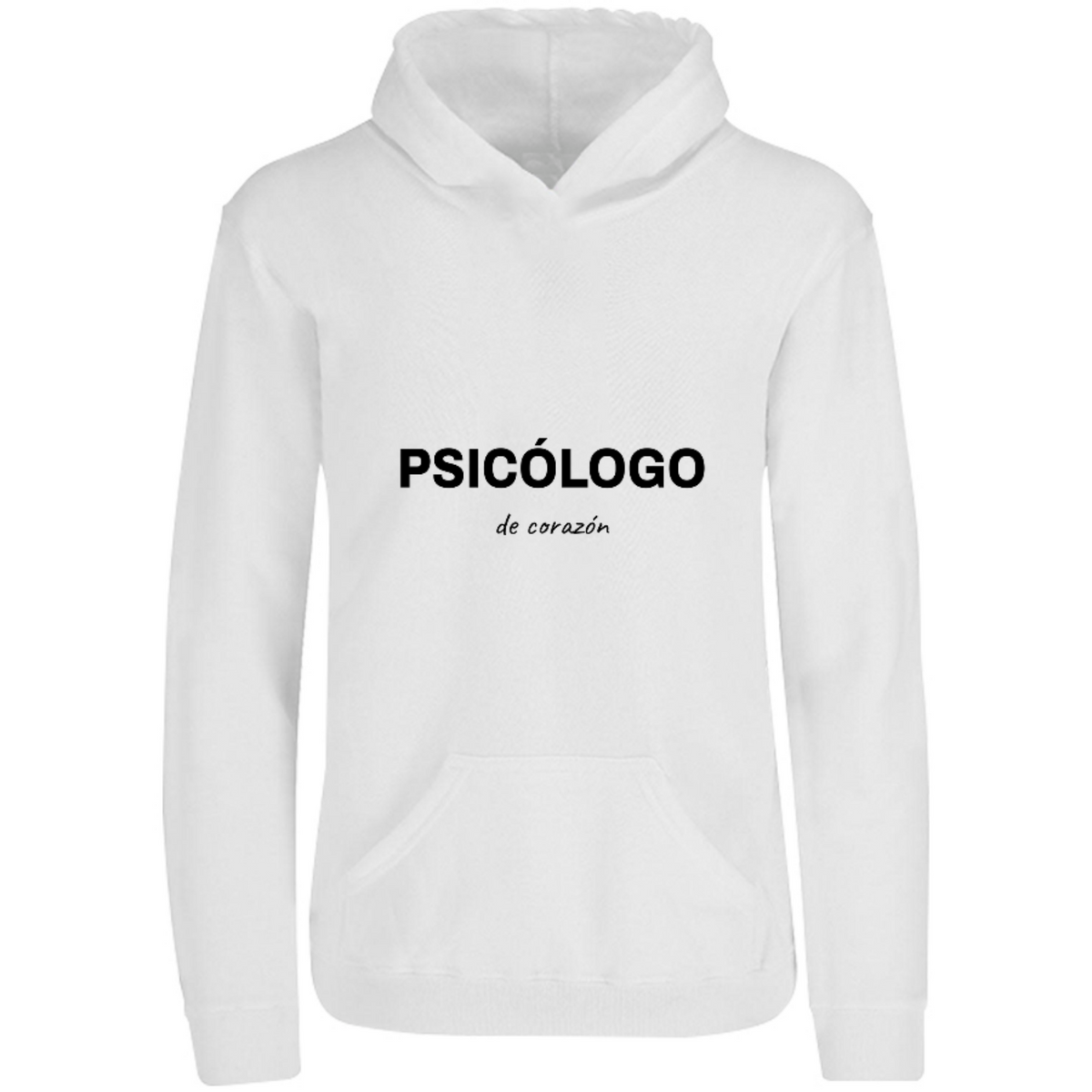Sudadera con capucha Psicólogo de corazón en color Blanco, estampado DTG al frente