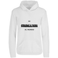 Sudadera con capucha De Guadalajara al mundo en color Blanco, estampado DTG al frente