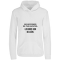 Sudadera con capucha Mis zapatos son de León en color Blanco, estampado DTG al frente
