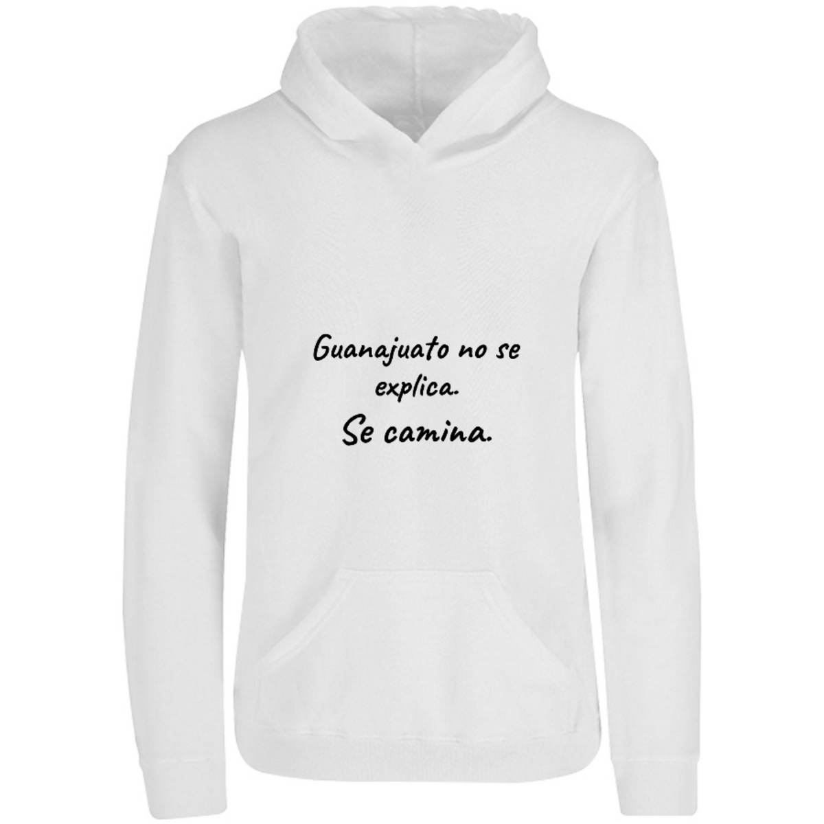 Sudadera con capucha Guanajuato se camina en color Blanco, estampado DTG al frente