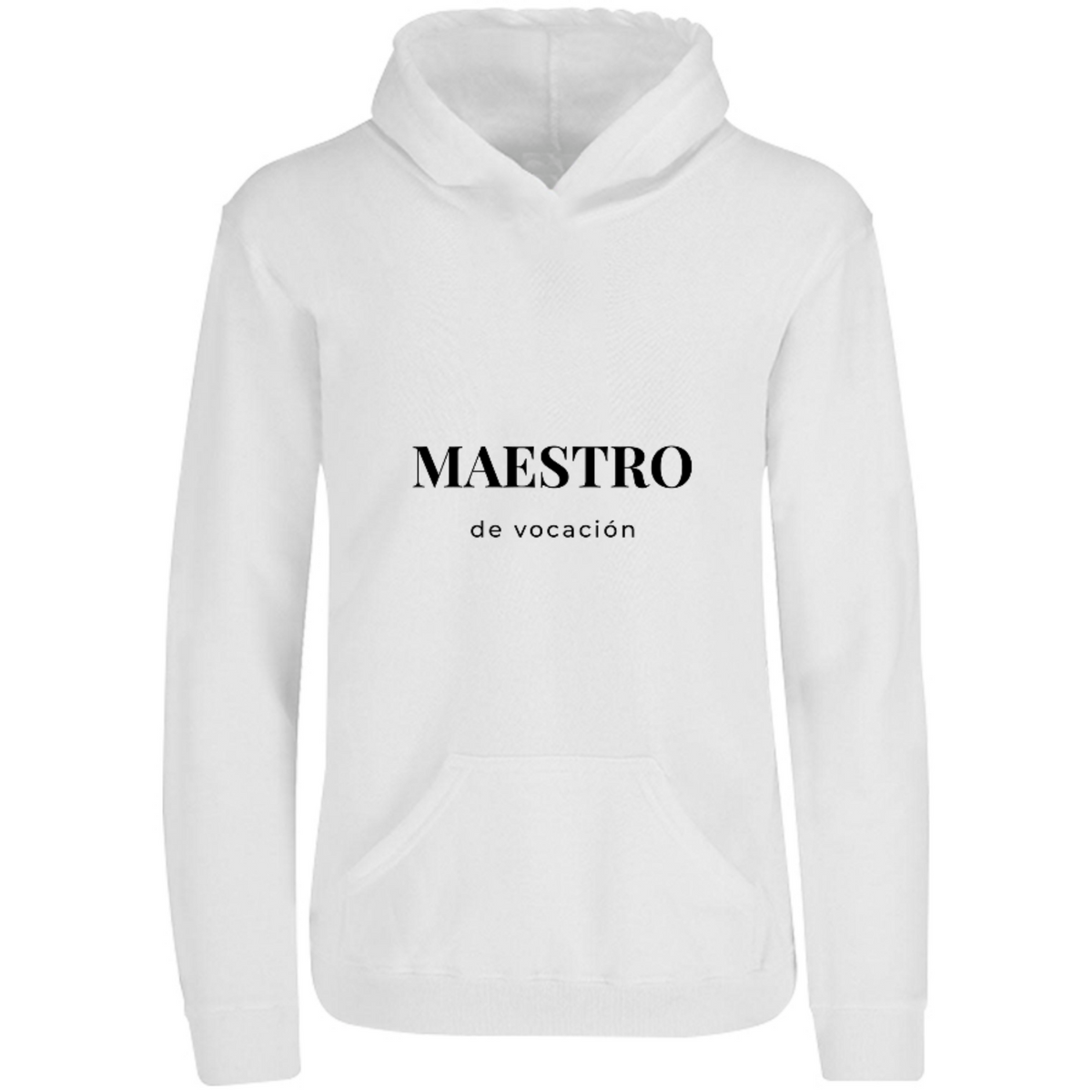 Sudadera con capucha Maestro de vocación en color Blanco, estampado DTG al frente