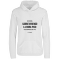 Sudadera con capucha Modo: sobreviviendo la hora pico en color Blanco, estampado DTG al frente