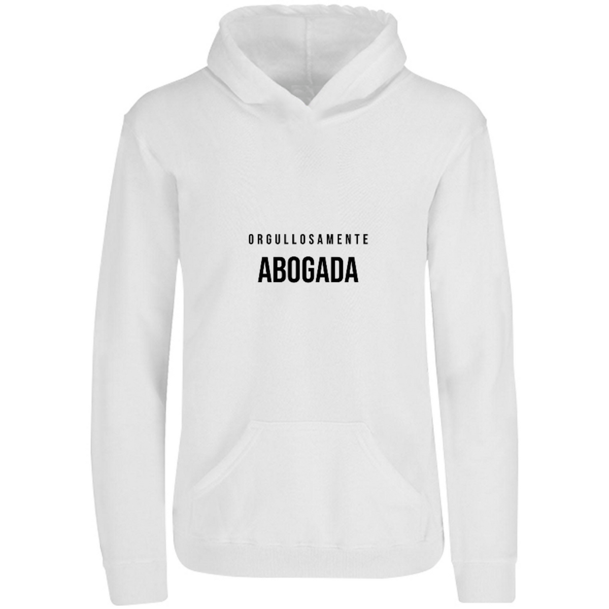 Sudadera con capucha Orgullosamente Abogada en color Blanco, estampado DTG al frente