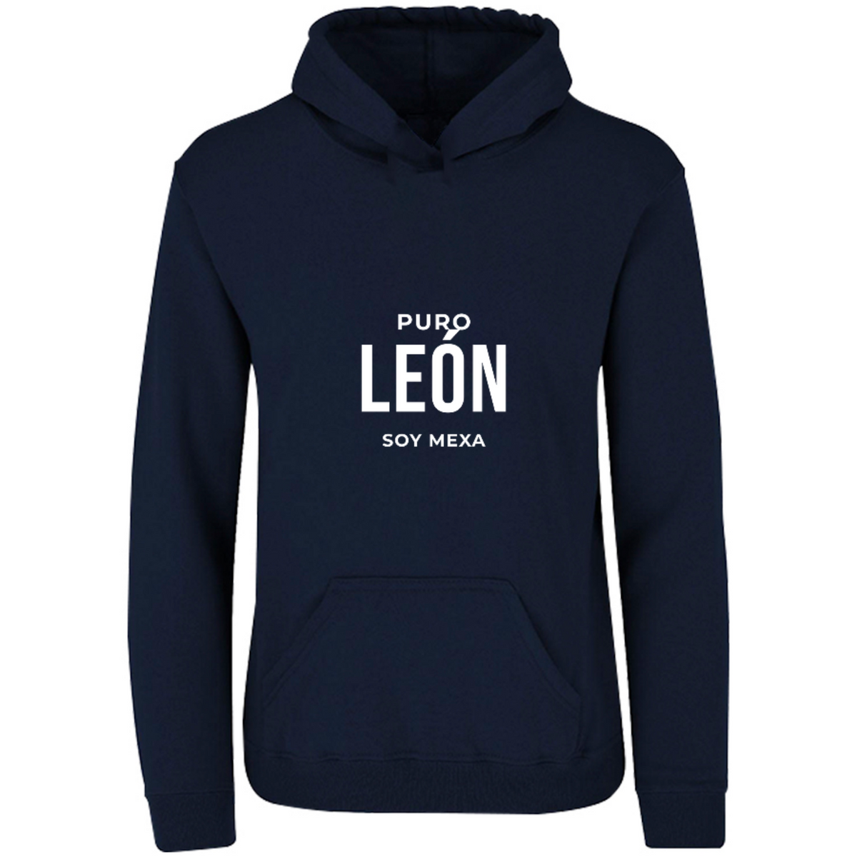 Sudadera con capucha Puro León en color Marino, estampado DTG al frente