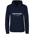 Sudadera con capucha Contadora con superpoderes en color Marino, estampado DTG al frente