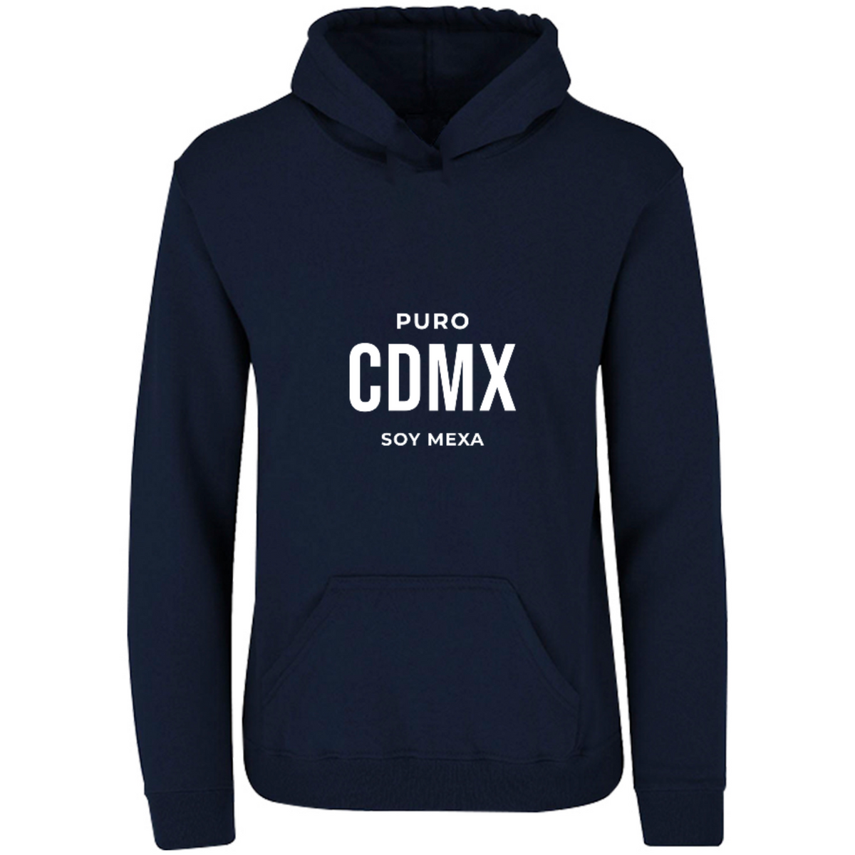 Sudadera con capucha Puro CDMX en color Marino, estampado DTG al frente