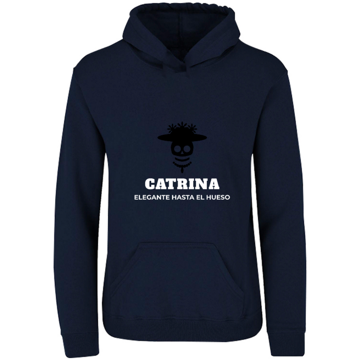 Sudadera con capucha Catrina en color Marino, estampado DTG al frente