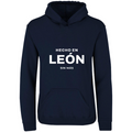 Sudadera con capucha Hecho en León en color Marino, estampado DTG al frente