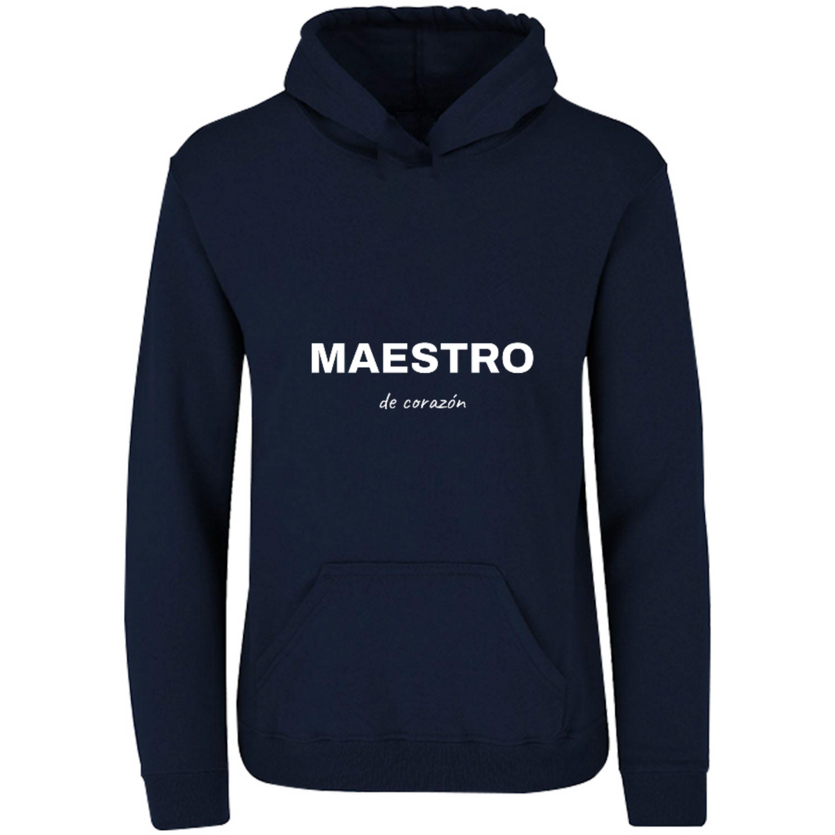 Sudadera con capucha Maestro de corazón en color Marino, estampado DTG al frente