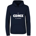 Sudadera con capucha De CDMX al mundo en color Marino, estampado DTG al frente