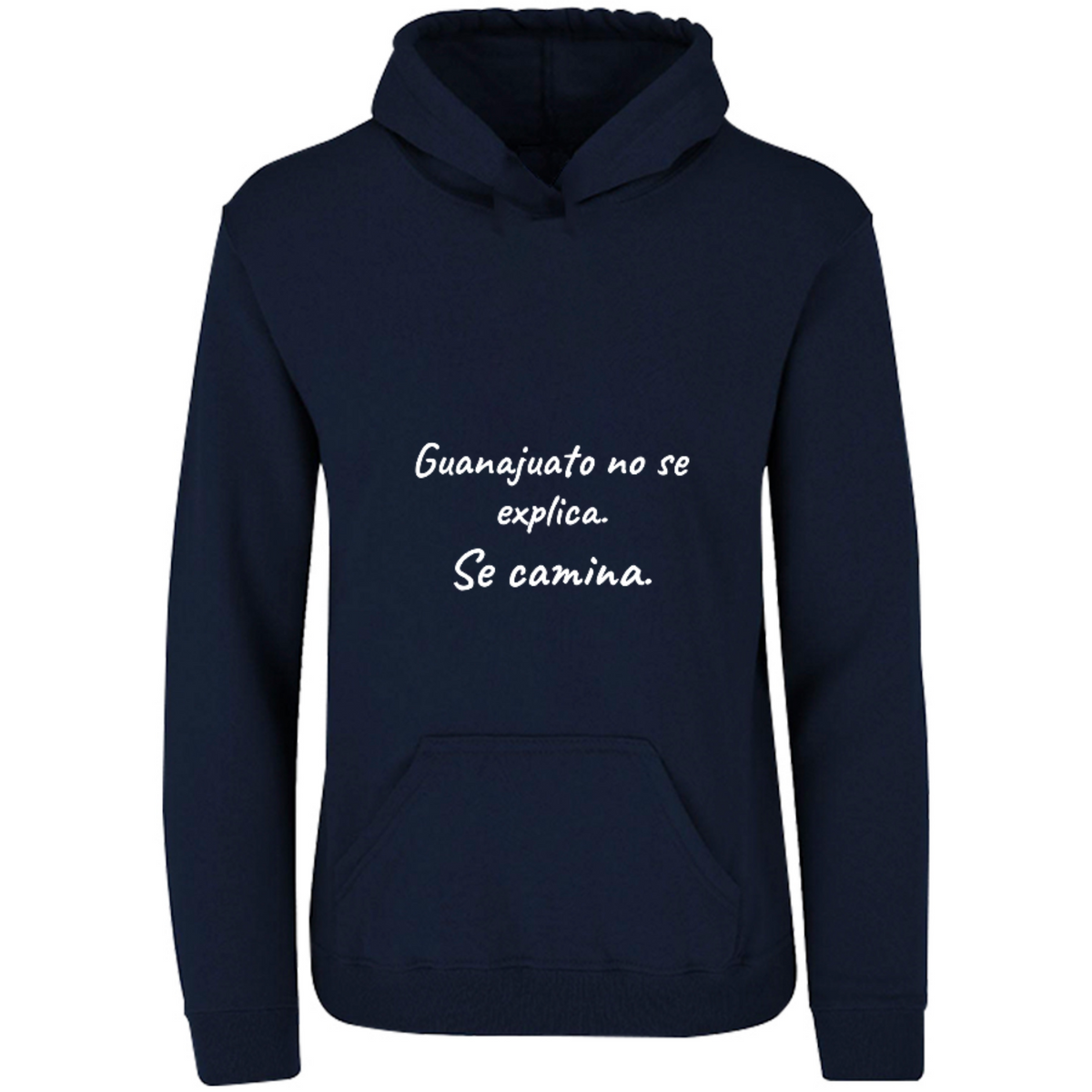 Sudadera con capucha Guanajuato se camina en color Marino, estampado DTG al frente