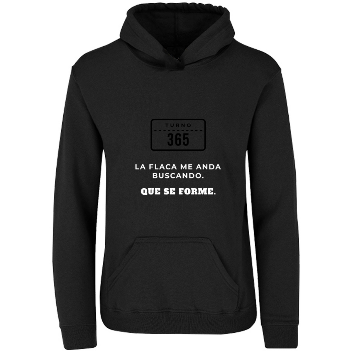 Sudadera con capucha La flaca me anda buscando en color Negro, estampado DTG al frente