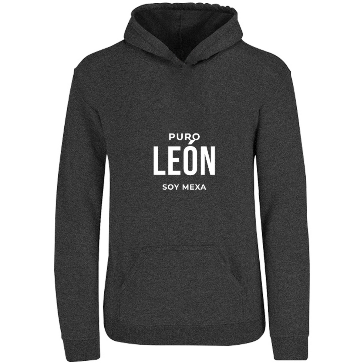 Sudadera con capucha Puro León en color Negro Jaspeado, estampado DTG al frente