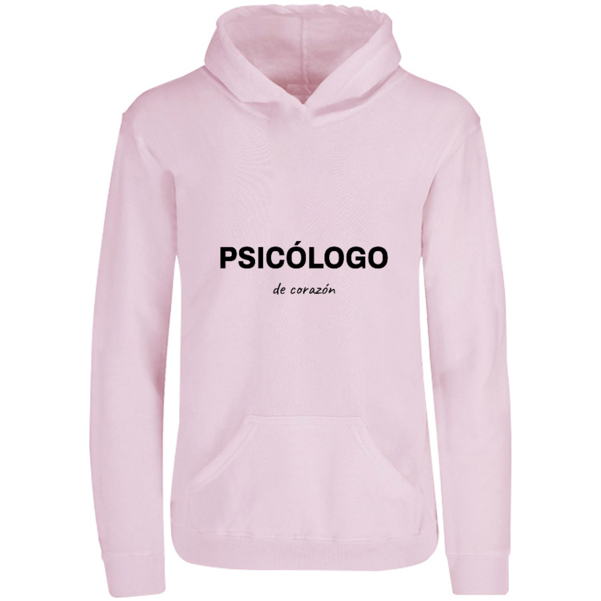 Sudadera con capucha Psicólogo de corazón en color Rosa Pastel, estampado DTG al frente