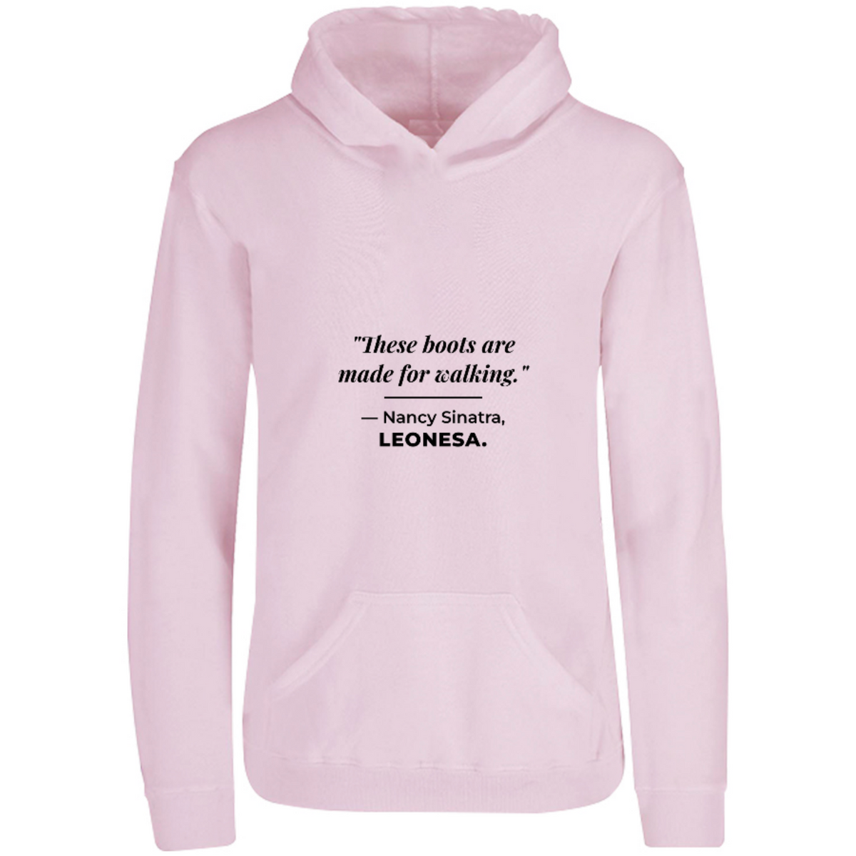 Sudadera con capucha Nancy Sinatra leonesa en color Rosa Pastel, estampado DTG al frente