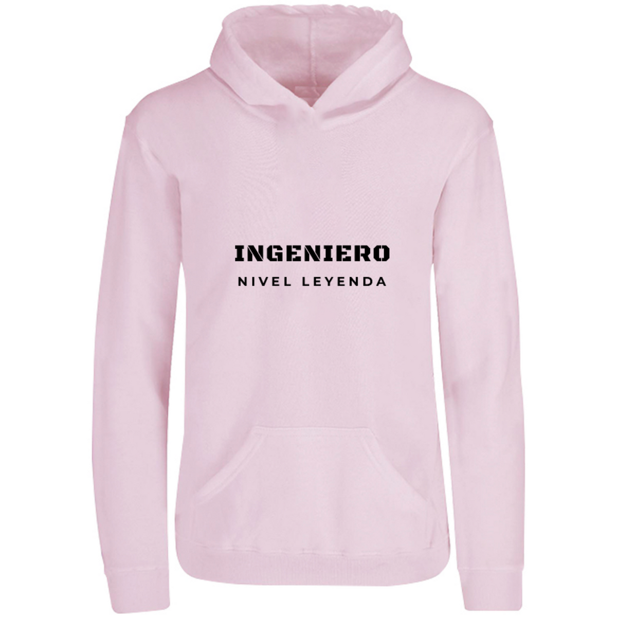 Sudadera con capucha Ingeniero Nivel Leyenda en color Rosa Pastel, estampado DTG al frente