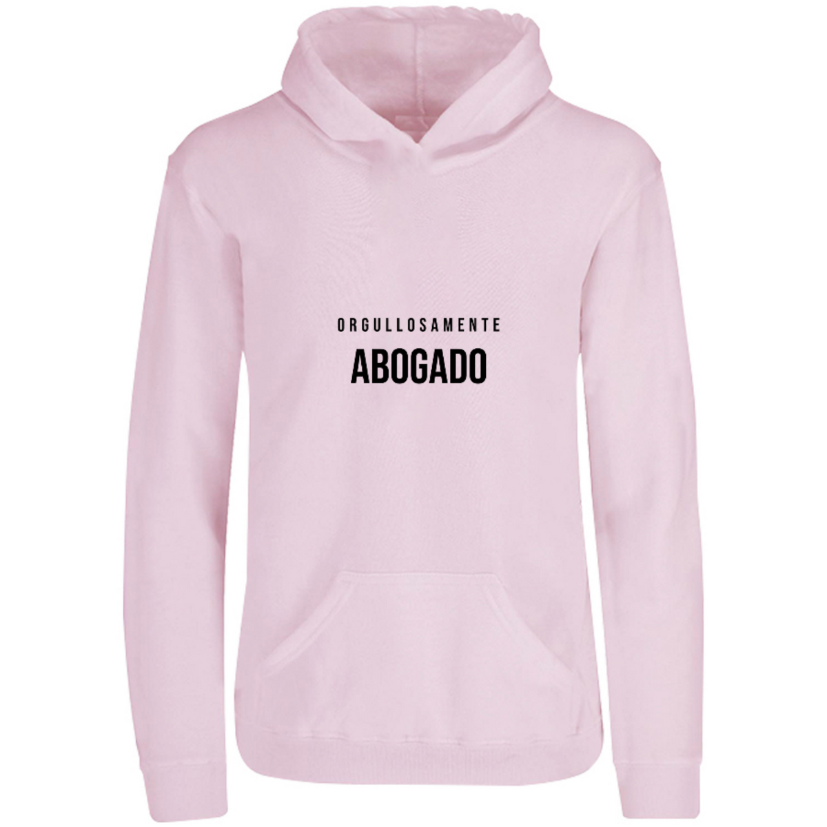 Sudadera con capucha Orgullosamente Abogado en color Rosa Pastel, estampado DTG al frente