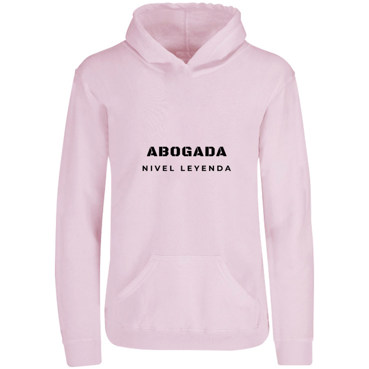Sudadera con capucha Abogada Nivel Leyenda en color Rosa Pastel, estampado DTG al frente